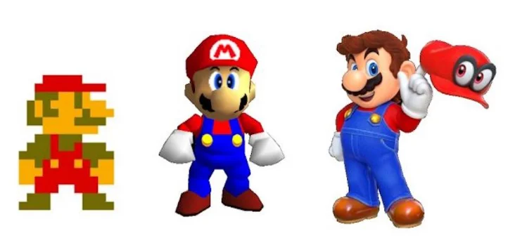 Original and modern Mario graphics