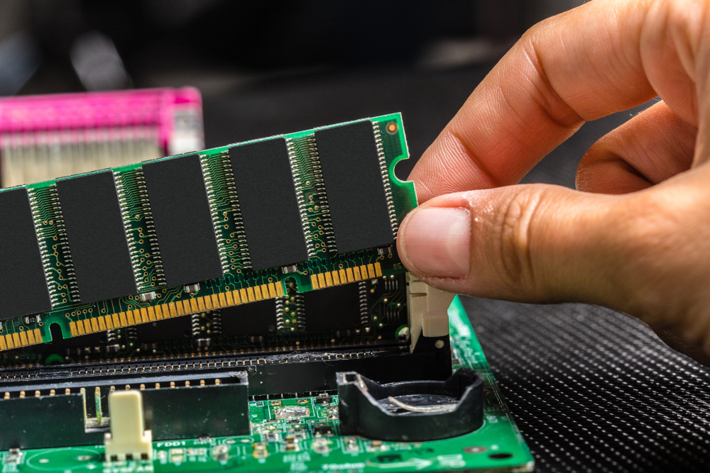 A RAM installed inside a computer